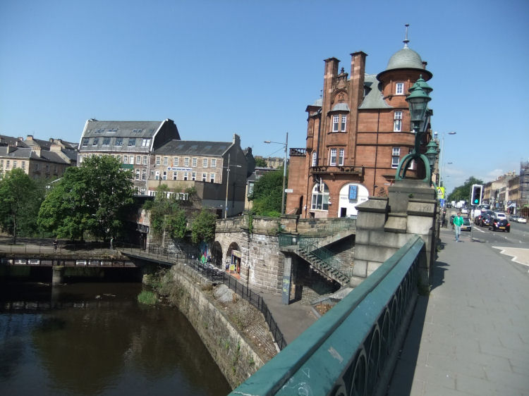 View over Great Western Bridge of the site of Kelvinbridge railway station