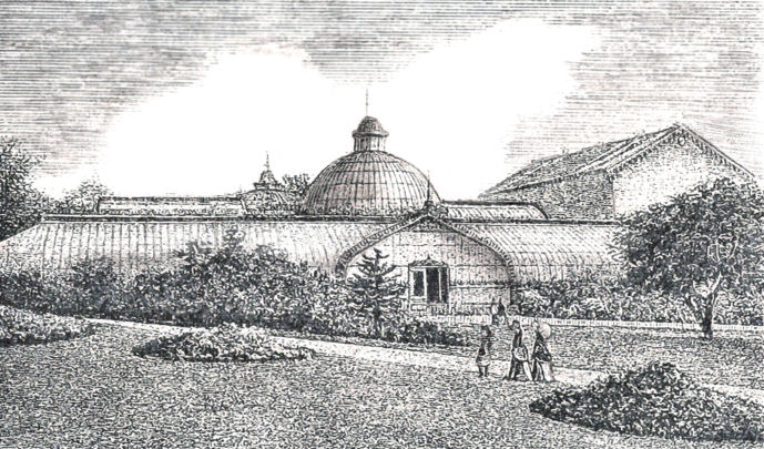 View of entrance to Kibble Palace, 1887