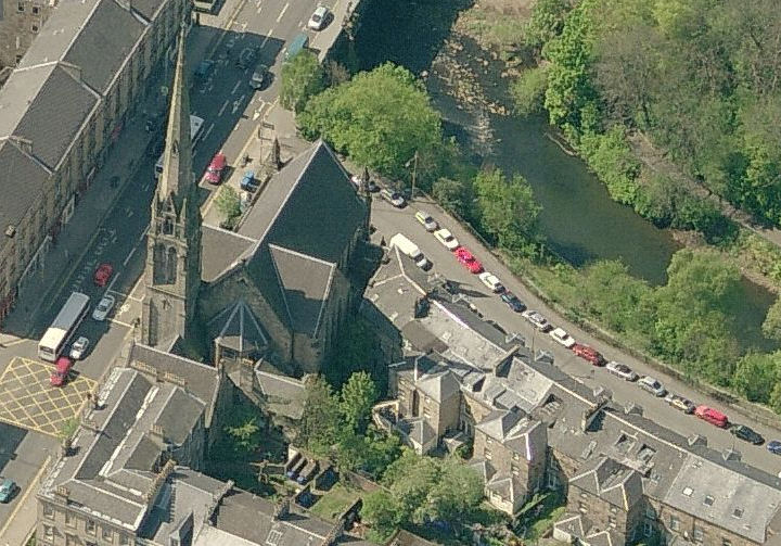 Aerial view of the spire of Lansdowne Church