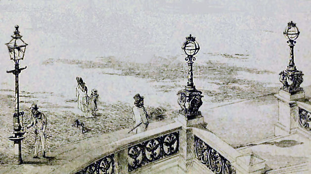 Street scene from Macfarlane's Catalogue showing proposed use of ornamental ironwork at staircase.