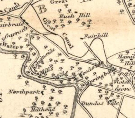 Map from 1822 showing roadway from Kelvinside House to North Woodside House
