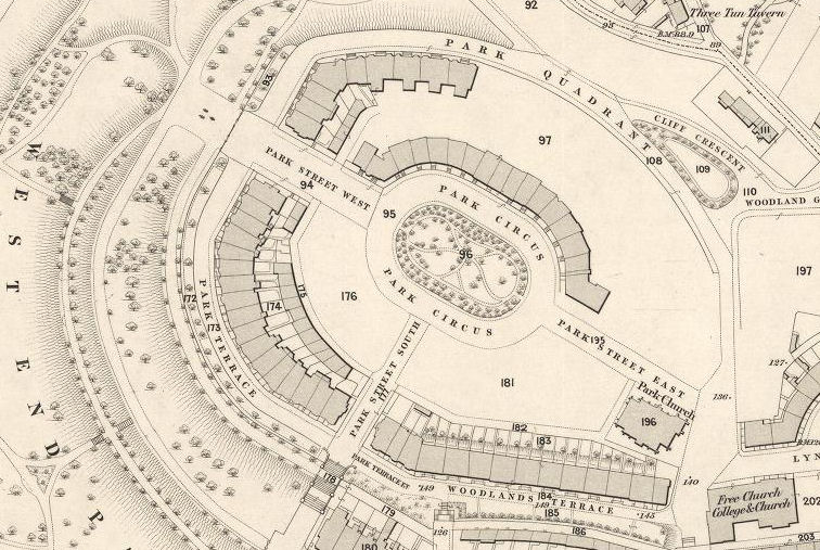 1858 map of Park Circus and West End Park - Reproduced with the permission of the National Library of Scotland