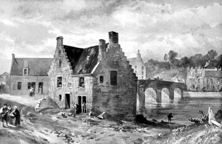 View of bridge and old houses in Partick