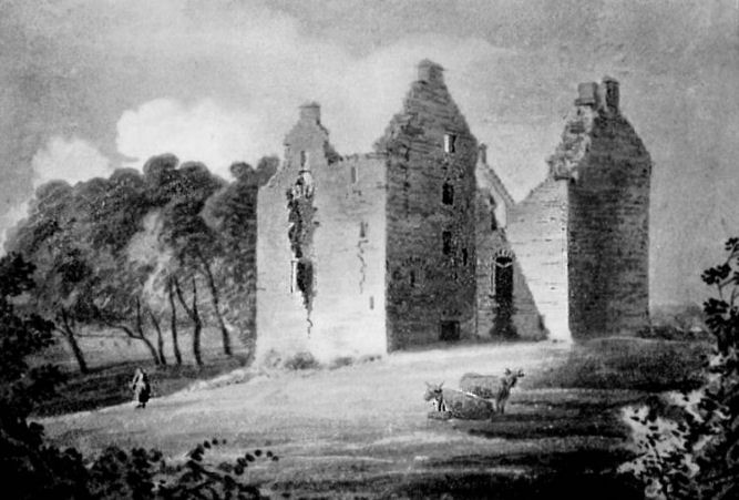 Pen and ink drawing of Partick Castle by James Denholm, 1817