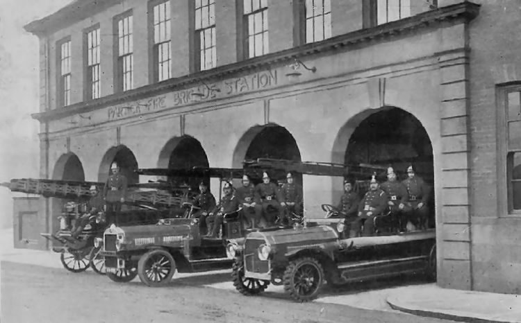 Firemen and engines at Partick Fire Station