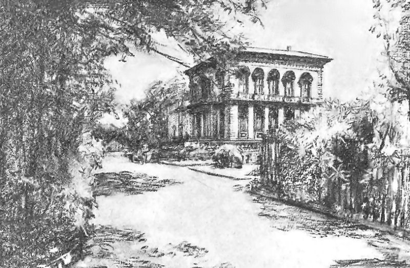 Pencil sketch of North Park House when occupied as Queen Margaret College