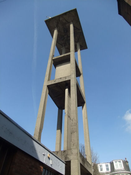 Concrete belltower at St Charles Church, North Kelvinside