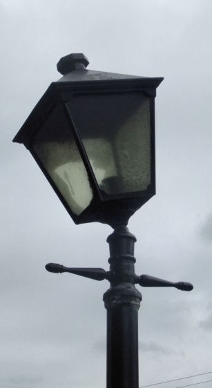 Victorian gas lamp at unusual angle at St George's in the Fields Church