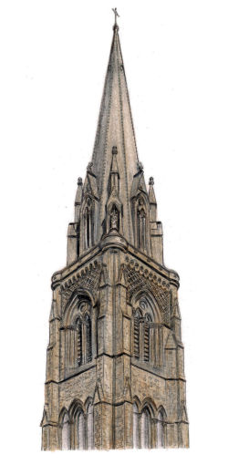Drawing of spire of St Mary's Cathedral, Great Western Road, Glasgow, by Gerald Blaikie