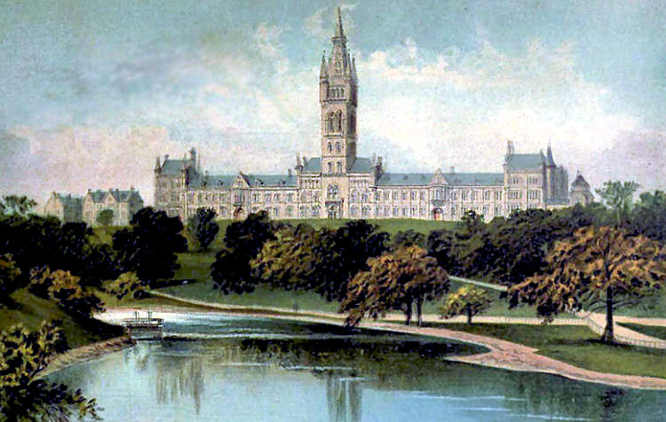 Print showing completed University buildings from West End Park
