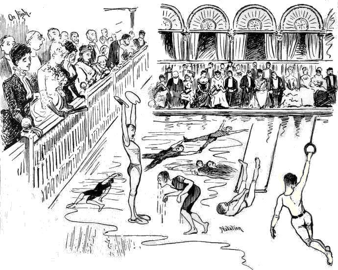 Cartoon of Social evening at Western Baths, October 1886