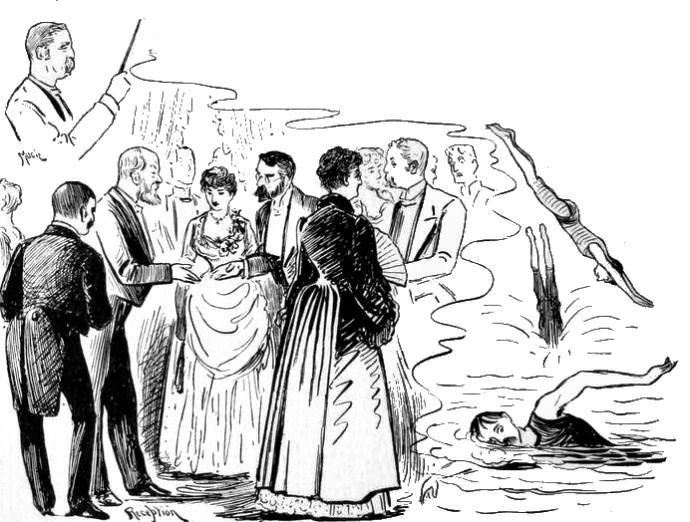Cartoon of Social evening at Western Baths, October 1886